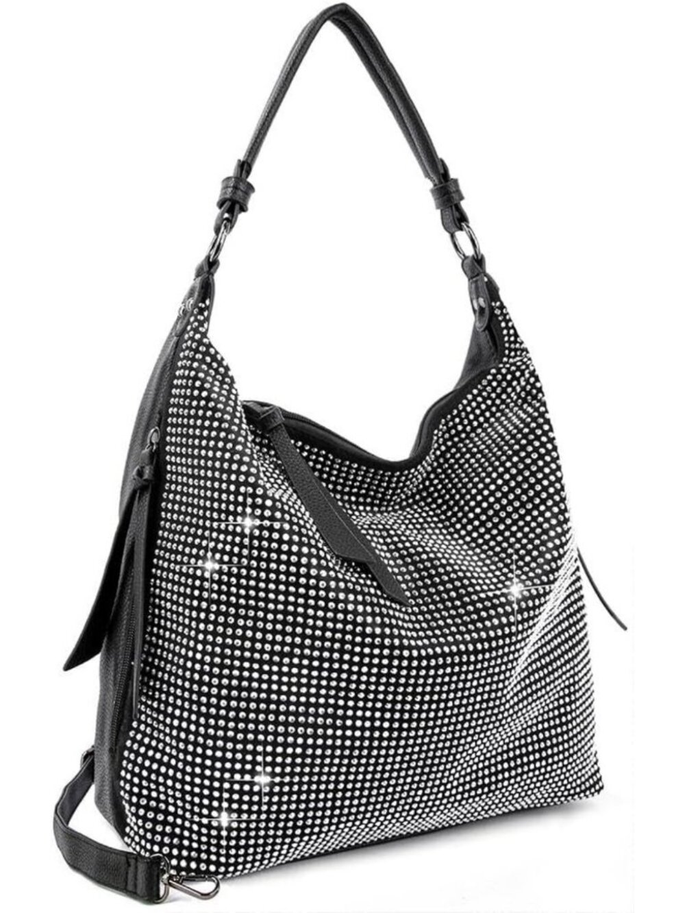Sparkly Rhinestone Hobo Handbag, Crystal Shoulder Bag with Detachable Strap